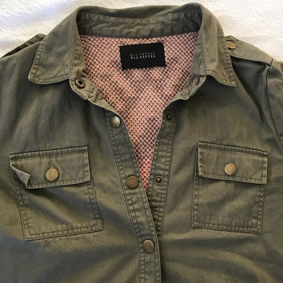 Blu Pepper Utility Jacket Green w/ Aztec Print - Picture 3 of 8